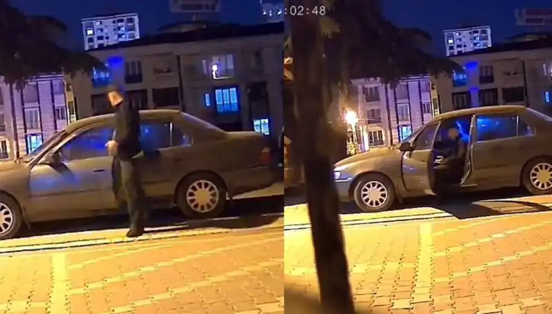 Park Halindeki Otomobili Hızla Çalan Hırsızlık Olayı Güvenlik Kamerasına Yansıdı